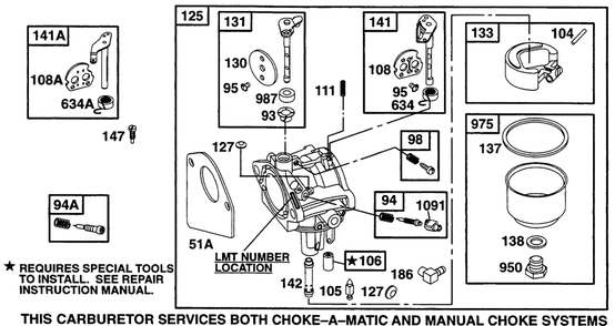 Carburetor Assembly Diagram and Parts List for 28A707-0526-XX  Briggs and Stratton Engine